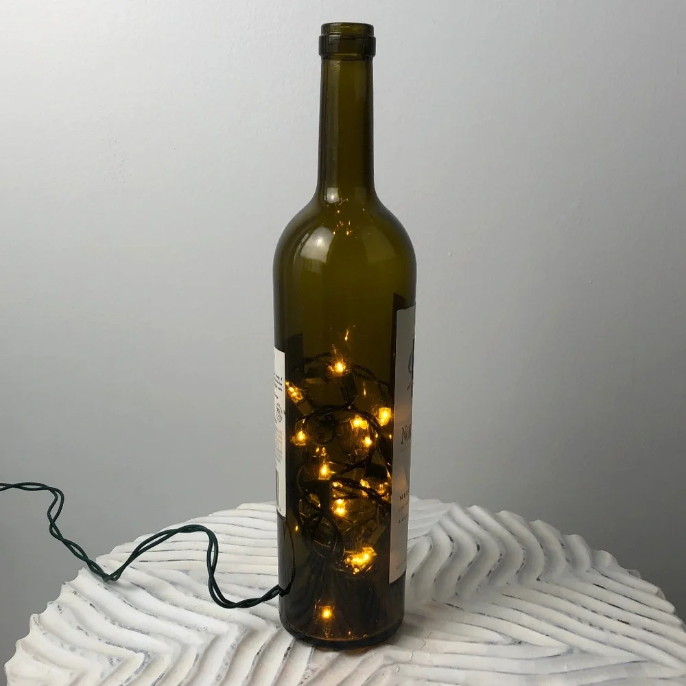 Handmade Wine Bottle with Corded Lights - Wine Bottle with Christmas Lighht